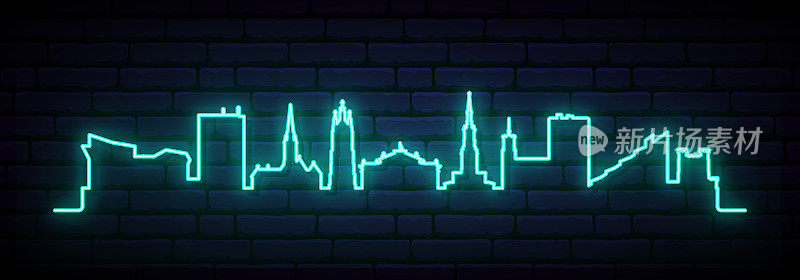 Blue neon skyline of Newcastle. Bright Newcastle City long banner. Vector illustration.